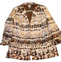 Chicos Womens Tan Ikat Striped Colorful 100% Silk Jacket Sz 2 Hook Loop Closure - £19.89 GBP