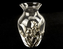 Seagull Pewter Glass Urn Flower Vase, Overlay Iris Artwork, Made in Canada, 1992 - £19.23 GBP