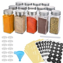 14 Pcs Glass Spice Jars With Spice Labels - 4Oz Empty Square Spice Bottl... - £21.96 GBP