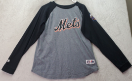 MLB New York Mets Majestic Shirt Baseball Mens 18/20 Gray Wright Logo Crew Neck - £17.42 GBP