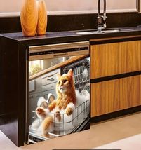 Cute Orange Cat In Bubble Bath Dishwasher Magnet 23"X25.59 image 2