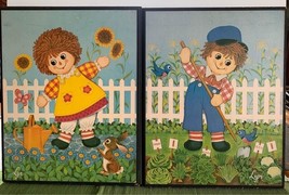 Vintage Raggedy Ann &amp; Andy by Lyn Wood Wall Art Picture Set 12x15 - $17.10