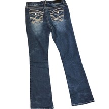 Twentyone Black Jeans Rue 21 11 12 Long Distressed Bootcut Embroidery Stretch Lo - $25.00