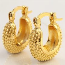 Vintage Hollow out Geometric Bead Hoop Earrings 14 K Yellow Gold Plated Loop Ear - £7.03 GBP