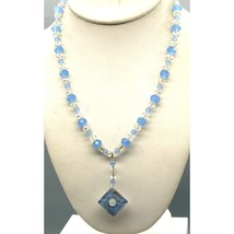 Ethereal Blue and White Lavalier Necklace, Lovely and Sparkling Fused Glass - £37.76 GBP