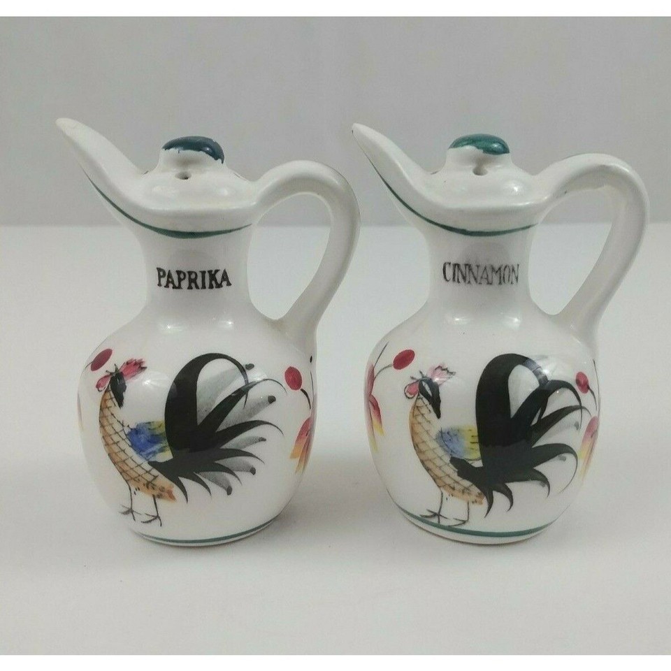 Vintage Pitcher Rooster Paprika And Cinnamon Salt &amp; Pepper Shakers Made ... - $12.86