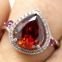 Gorgeous 5 Ct Pear Cut Ruby Solitaire Halo Engagement Ring 14K White Gold Plated - £61.03 GBP