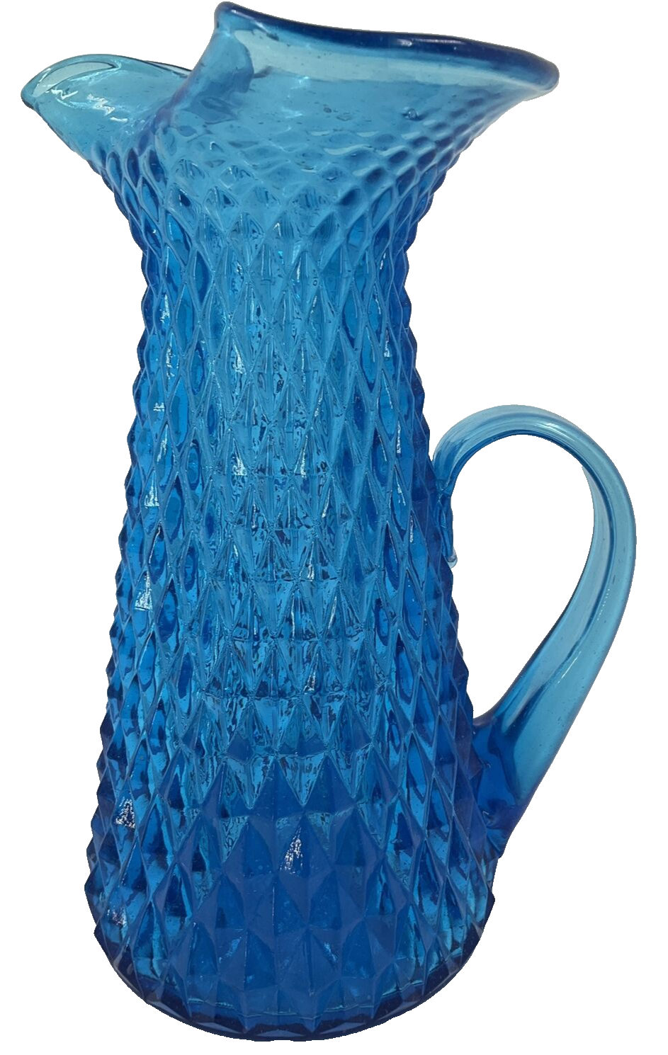 Primary image for Vintage Empoli Decanter Carafe Pitcher Aqua Blue Italian Glass Diamond 8.75" EUC