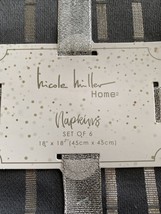 Set of 6 Nicole Miller Home Gray  Cotton Dinner Napkins Metallic Stripe - £17.45 GBP
