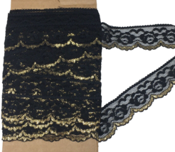 Lace Trim 15 Yards 1” Black Metallic Gold Sparkle Floral Scalloped - 43B - £14.20 GBP