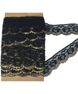 Lace Trim 15 Yards 1” Black Metallic Gold Sparkle Floral Scalloped - 43B - £14.38 GBP