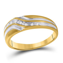 10k Yellow Gold Mens Round Diamond Single Row Two-tone Wedding Band Ring 1/20 - £296.43 GBP