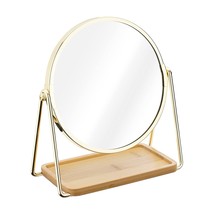 Navaris Vanity Mirror With Tray - Double-Sided Table Top Makeup Mirror, Gold - £28.96 GBP