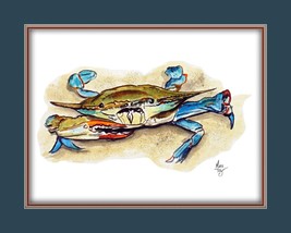 Blue Crab on Sand Wildlife Canvas Art Print Multi Border Matting Colors - £12.01 GBP+