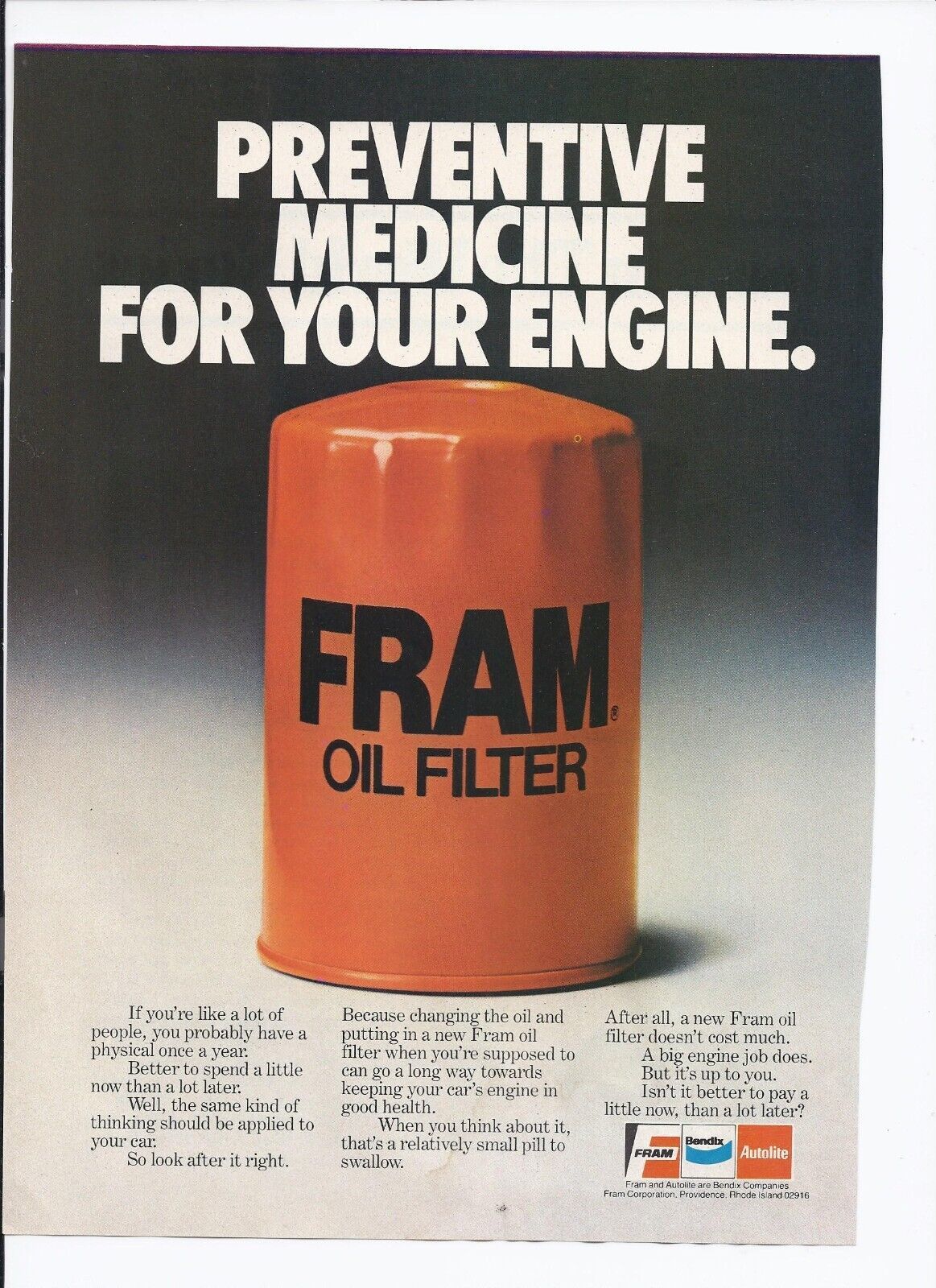 80&#39;s Fram Oil Filter Print Ad Automobile Car 8.5&quot; x 11&quot; #2 - $19.95