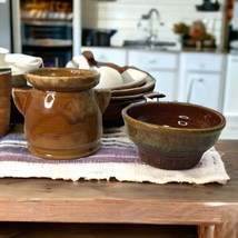 Vtg Haeger Pottery USA Bowl/Planter#33 Brown/Green &amp; Glazed Bean Pot Handled Jar - £18.34 GBP