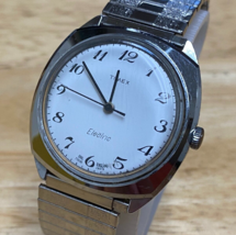 Vintage Timex Electric Men Silver White Stretch Band Analog Watch~New Battery - £45.55 GBP