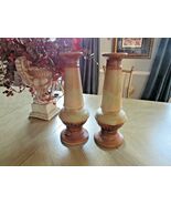 DECORATIVE PILLAR CANDLE HOLDERS CERAMIC BROWN GREEN DRIP GLAZE 16&quot; PAIR - $364.33 MXN