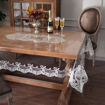 Clear Table Cover Protector Vinyl Table Cloth, White Lace, 55 X 120 Inches - $59.94