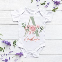 baby shower gift, floral baby name, baby shower gift, personalized onesie®, baby - £14.12 GBP