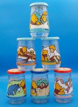 Disney - Winnie the Pooh Welch&#39;s Glass Jelly Jars Complete Set of 6 with... - £33.97 GBP
