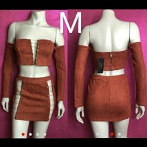Rust Two Piece Thick Suede Top &amp; Skirt Set Size M - £50.73 GBP