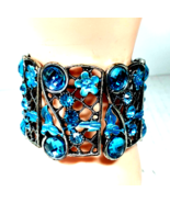 Vintage AWESOME Silver Color &amp; Turquoise Rhinestones 1 &amp;1/2&quot; wide Cuff B... - £19.81 GBP