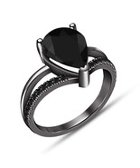 14K Black Gold Over Lab-Created Pear Cut Black Diamond Engagement Weddin... - $97.21 CAD