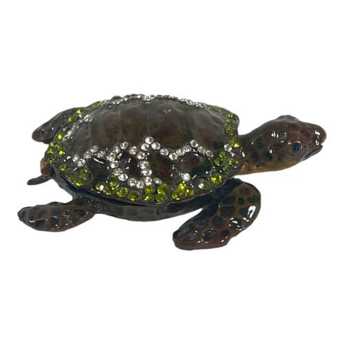 Primary image for Turtle Collectible Brass Enamel Crystal Trinket Ring Magnetic Box Rhinestones