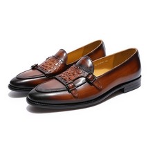 Luxurious Men&#39;s Double Monk Strap Loafers Leather Brown Green Mens Casual Dress  - £105.39 GBP