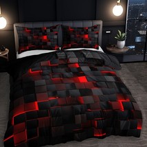 Duvet Cover Set 3pc (1*Duvet Cover +2*Pillowcase, Without Core), Red Gri... - £48.97 GBP
