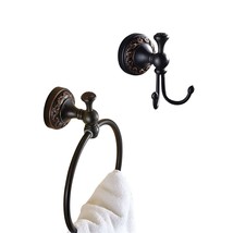 Bronze Towel Ring Oil Rubbed Bronze Towel Hooks For Bathroom 2Pcs Set Brass Retr - £55.58 GBP