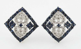 Gorgeous 14k White Gold Diamond and Sapphire Plaque Earrings TCW = 3 ct - £1,650.44 GBP
