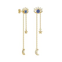  sterling silver long chain tassel angel eye star moon piercing stud earrings for women thumb200