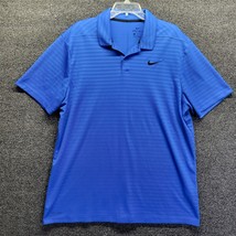 Nike Dri-Fit Men&#39;s Sz XL Royal Blue 2 Button Collar Golf Shirt Black Nike Logo - £15.22 GBP