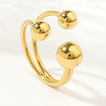 Cuff Ring Adjustable Inlaid Three Golden Beads Stainless Steel - £19.26 GBP