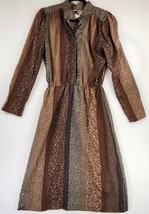 Melissa Lane Dress Womens 12 Brown Animal Print Half Button Long Sleeve ... - £45.89 GBP