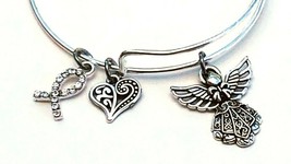 Guardian Angel Cancer Ribbon Charm Bracelet Heart Jewelry Fashion Handmade - $12.82
