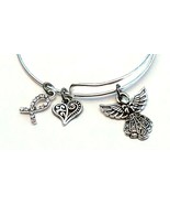 Guardian Angel Cancer Ribbon Charm Bracelet Heart Jewelry Fashion Handmade - £10.08 GBP