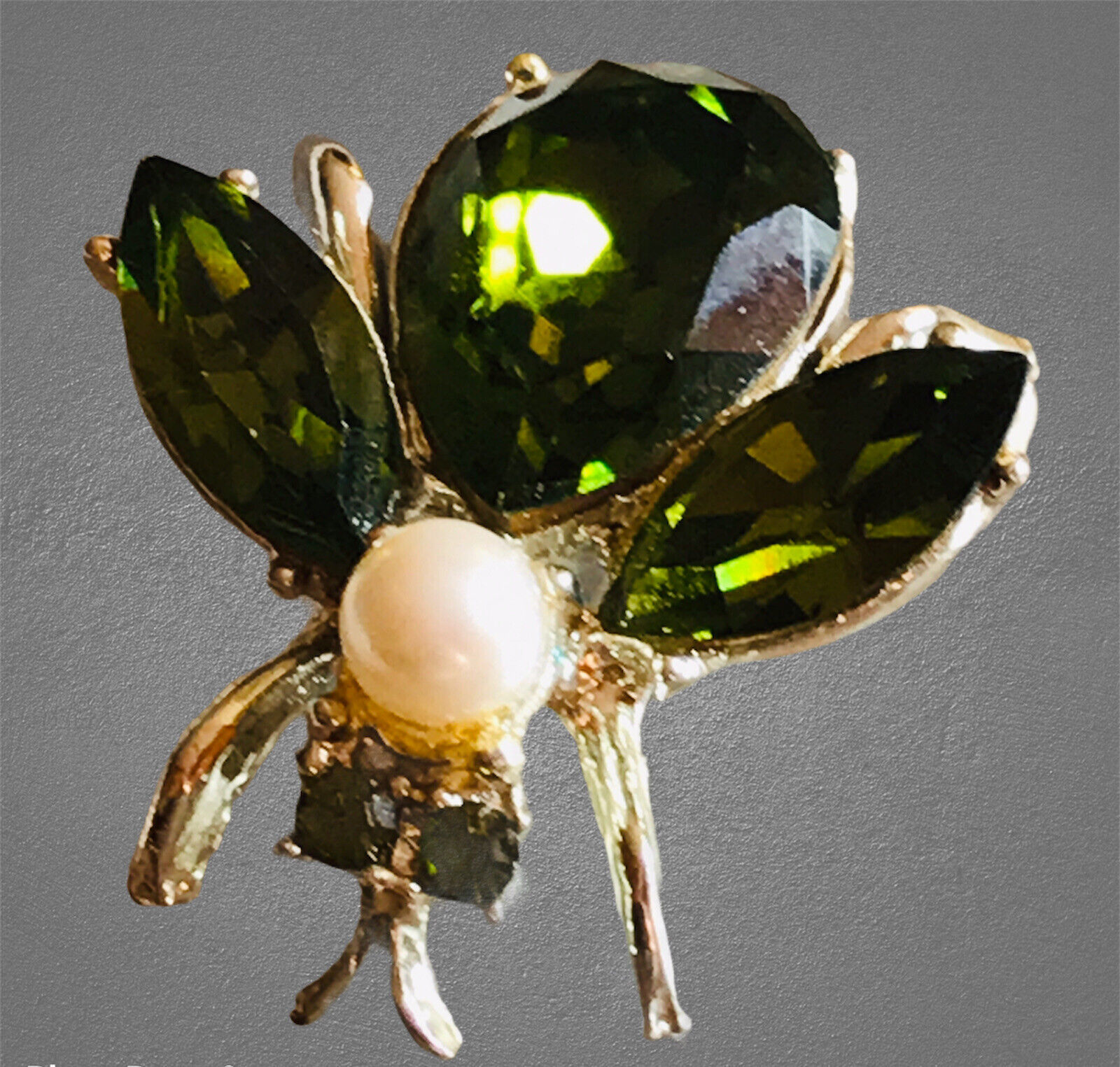 Primary image for Vintage Bug Pin with Green Rhinestones Faux Pearl