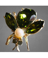 Vintage Bug Pin with Green Rhinestones Faux Pearl - $35.00