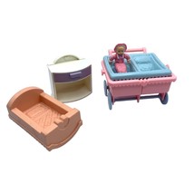 Playskool Carriage Cradle Baby Nightstand Dollhouse Furniture Set Vintage - $428.18 MXN