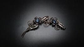 Large Antique Van Dell Brooch Flower Sterling Silver Gold Filled Blue Stones BB7 - $79.20