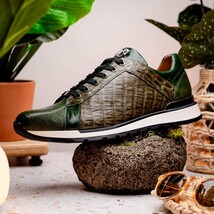 Portici Genuine Crocodile and Lizard Fashion Sneaker Green / Olive image 10