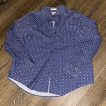 L.L. Bean Women&#39;s Wrinkle Free Blue Polka Dot Long Sleeve Button Top Lar... - $14.99