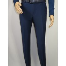 Men's MONO Turkey Slacks 100% Wool Plain Front Slim Fit 2502-04 Royal Blue image 11