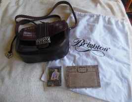 Vintage Brighton Black &amp; Brown Leather Handbag Braided Strap - £59.46 GBP