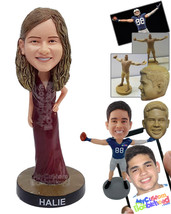 Personalized Bobblehead Good looking bridesmaid wearing nice ress with one hand  - £72.74 GBP