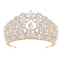 Bling Crystal Tiaras Gold Color Rhinestone Pageant Crowns Baroque Headbands for  - £22.56 GBP