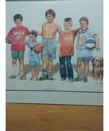 Painting by Nancy Raborn &quot;waiting for the court&quot; 5 Kids&amp; a dog. 32&quot; x 25&quot; - £14.86 GBP
